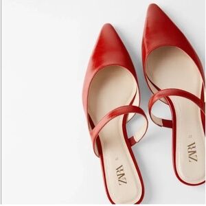 ZARA Red Flat Mules Vegan Size 38 (7.5)